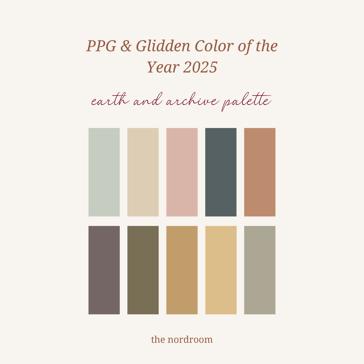 The Color Trends for 2025: Warm, Natural Shades and a Cheerful Accent 17 ppg glidden color of the year 2025 earth and archive palette nordroom