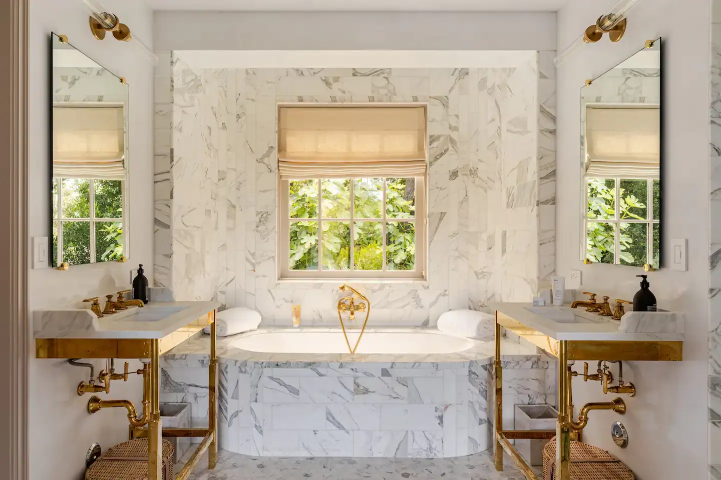Gwyneth Paltrow's Serene Guesthouse in Montecito 8 bathroom-marble-tiles-double-sinks-nordroom
