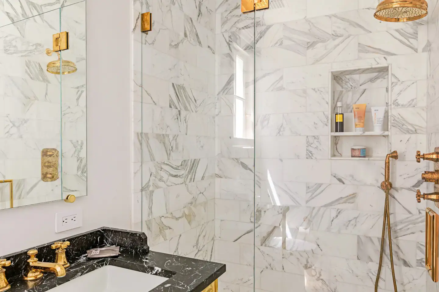 Gwyneth Paltrow's Serene Guesthouse in Montecito 11 bathroom-walk-in-shower-marble-tiles-nordroom