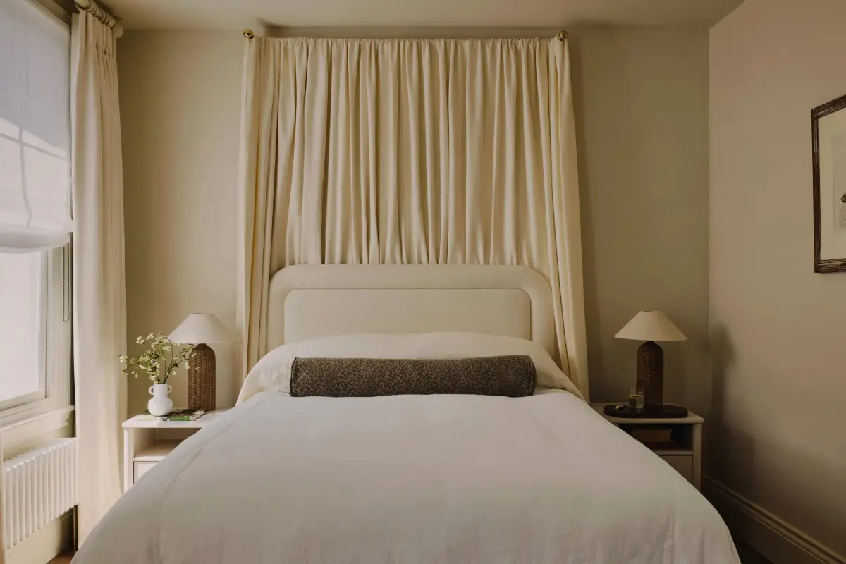 Luxurious Interiors in a Victorian Townhouse in Chelsea 24 bedroom curtain behind headboard