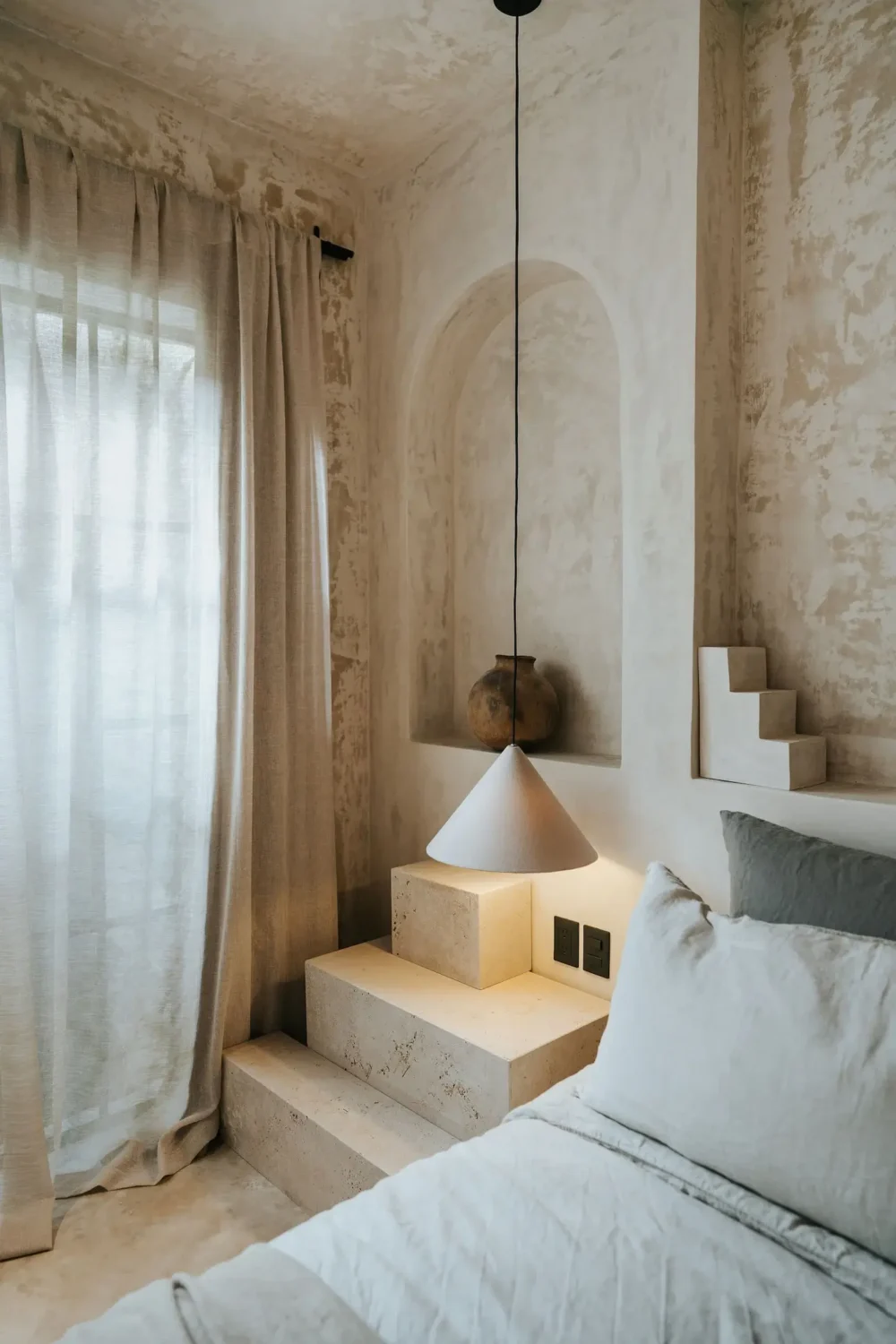 A Serene Design Apartment in Tulum 10 bedroom-detail-low-hanging-pendant-light-niche-nordroom