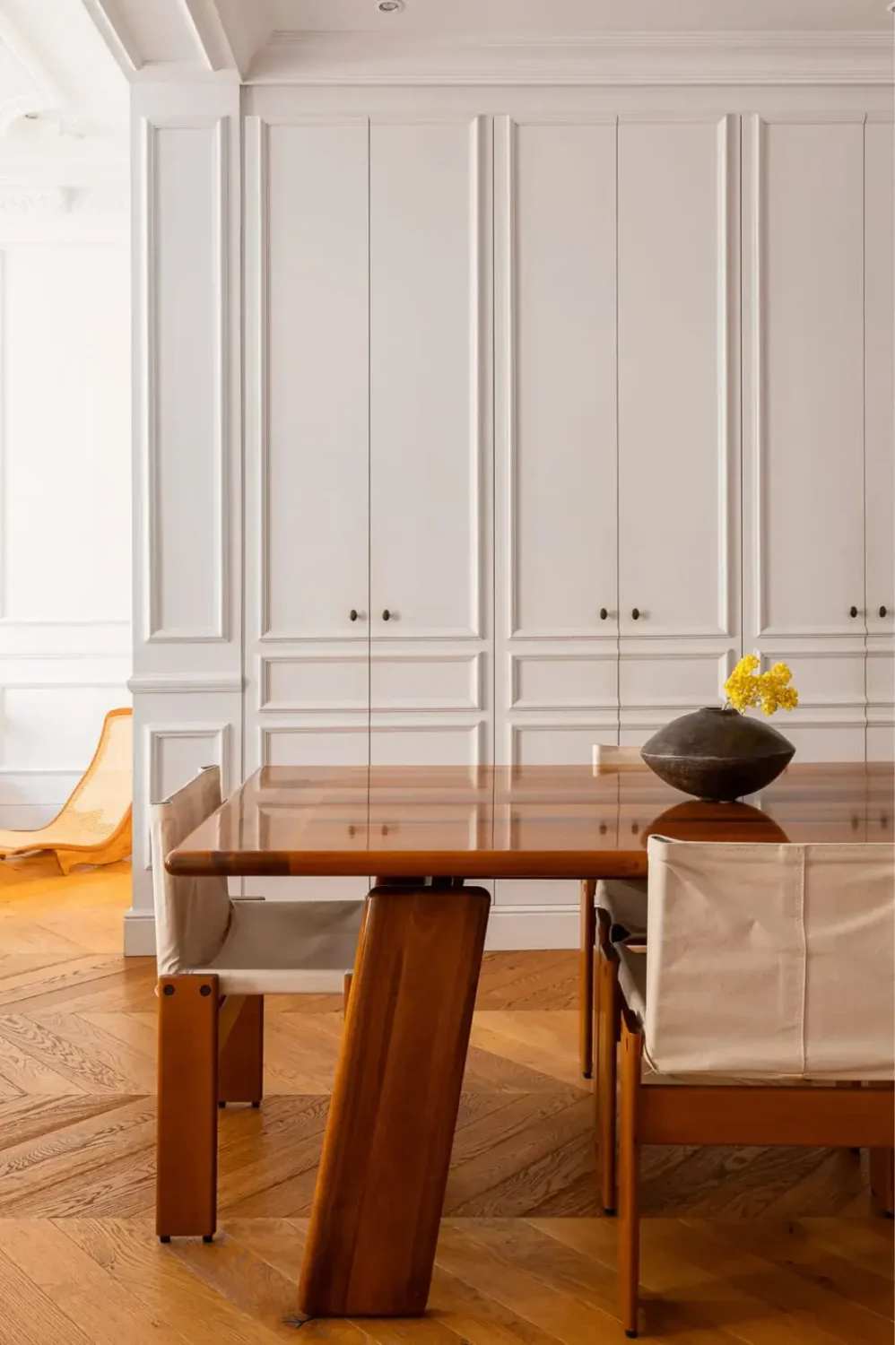 Contemporary Design in a Renovated Barcelona Apartment 5 dining room built-in cabinets