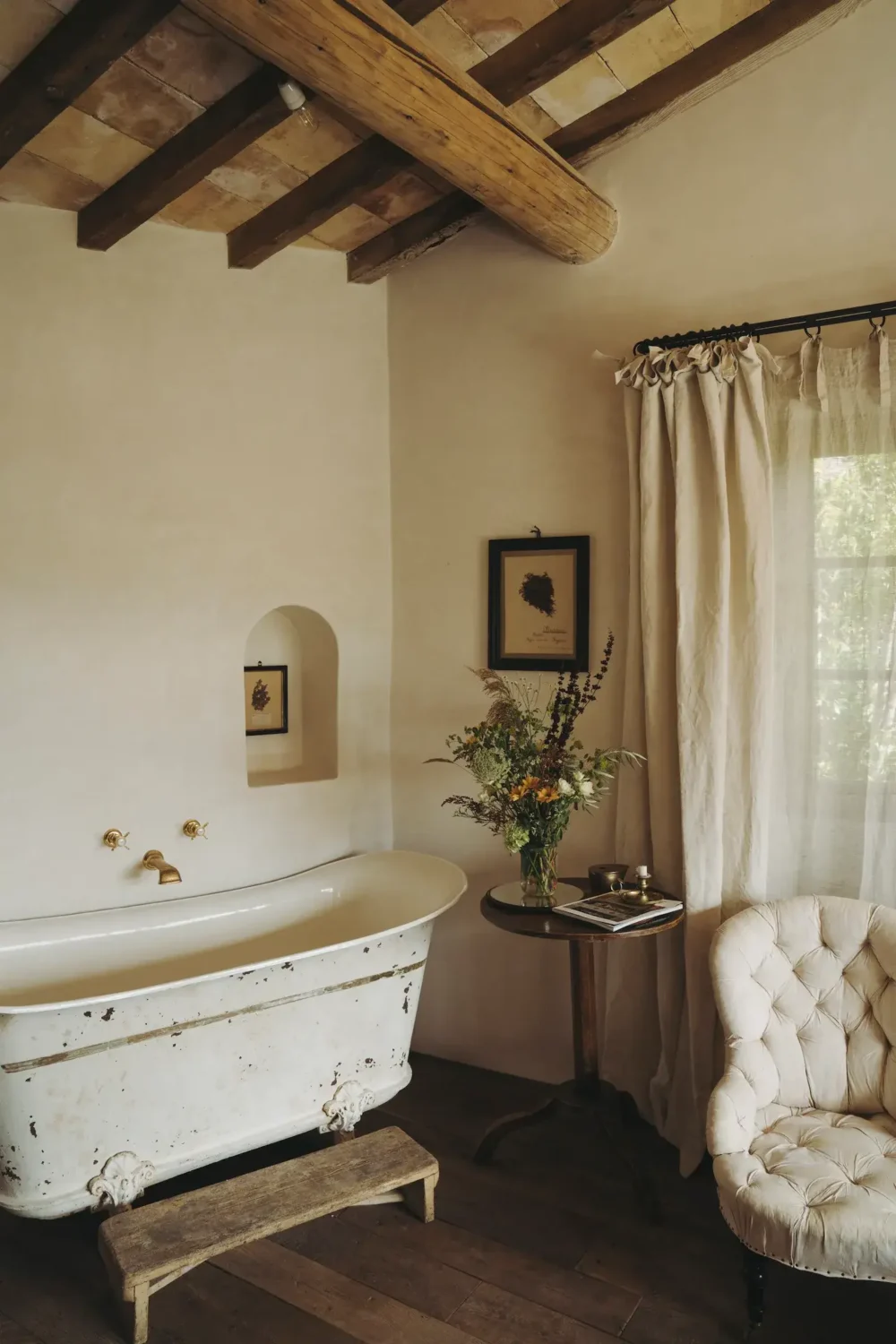 Provencal Maison Aumône is the Perfect French Country House 10 freestanding-clawfoot-bath-wooden-floor-ceiling-beams-nordroom