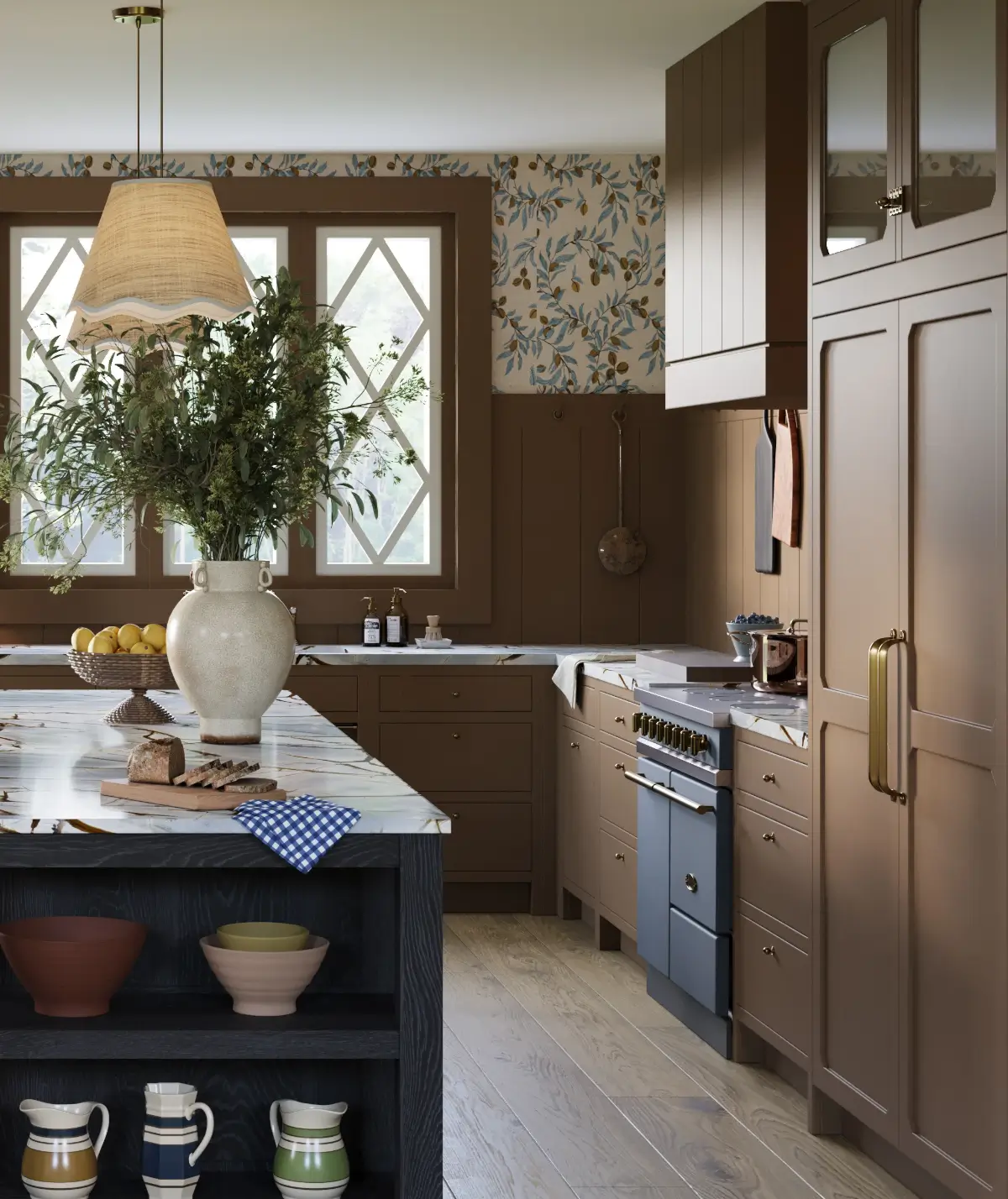Pantone Color of the Year 2025: Mocha Mousse Interior Inspiration 8 mocha mousse kitchen with katherine pecan wallpaper isla porter the misfit house nordroom