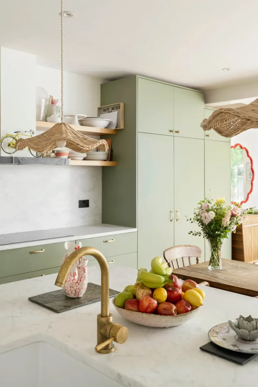 A Beautiful Extended Victorian House in Queen's Park 7 green kitchen brass fittings