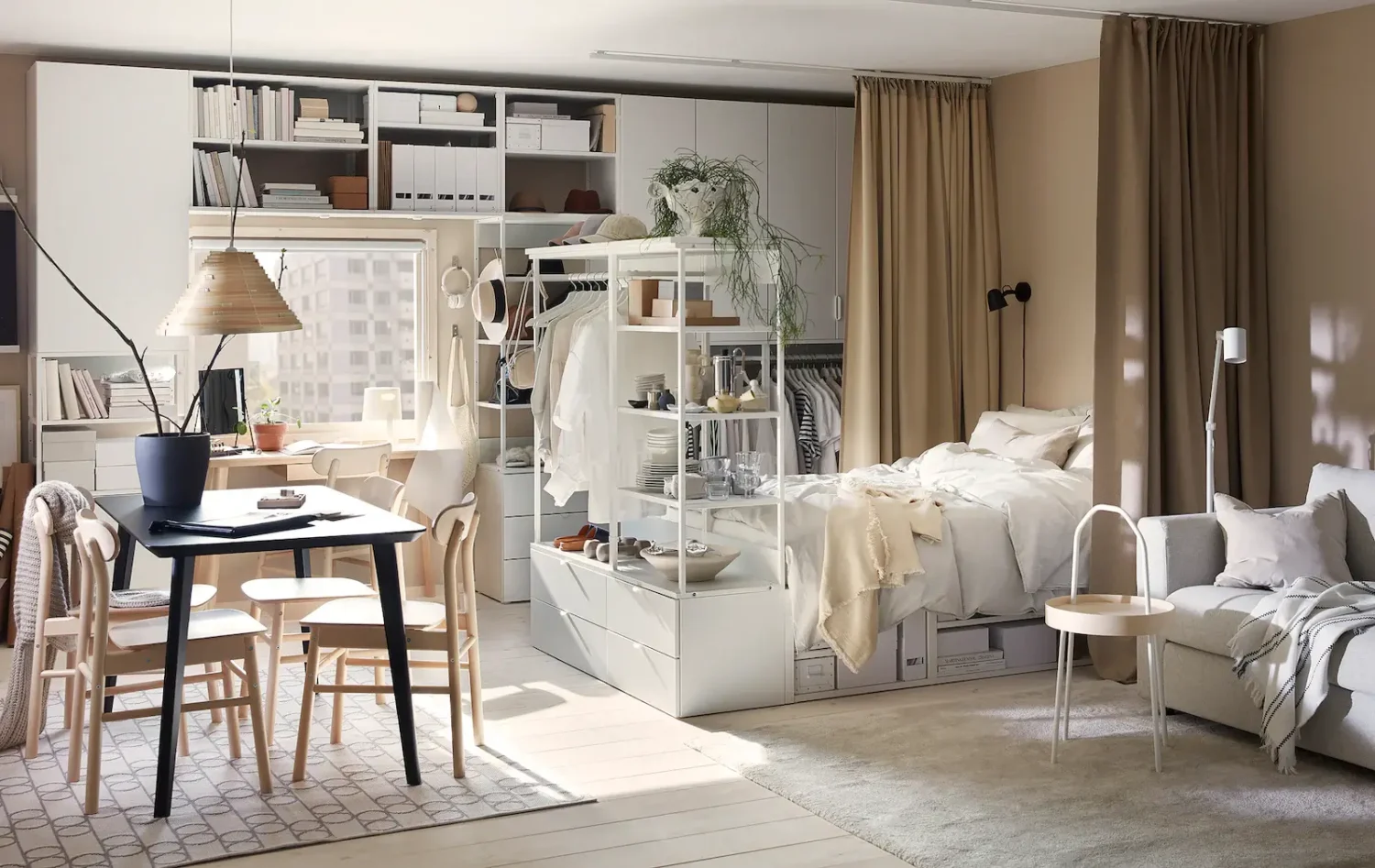 52 Studio Apartments with a Curtain Room Divider 57 ikea-studio-apartment-nordroom