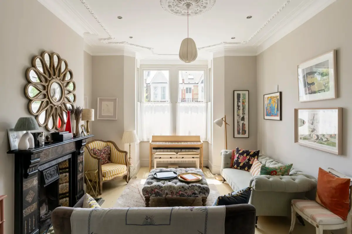 A Beautiful Extended Victorian House in Queen's Park 2 light gray sitting room fireplace stucco