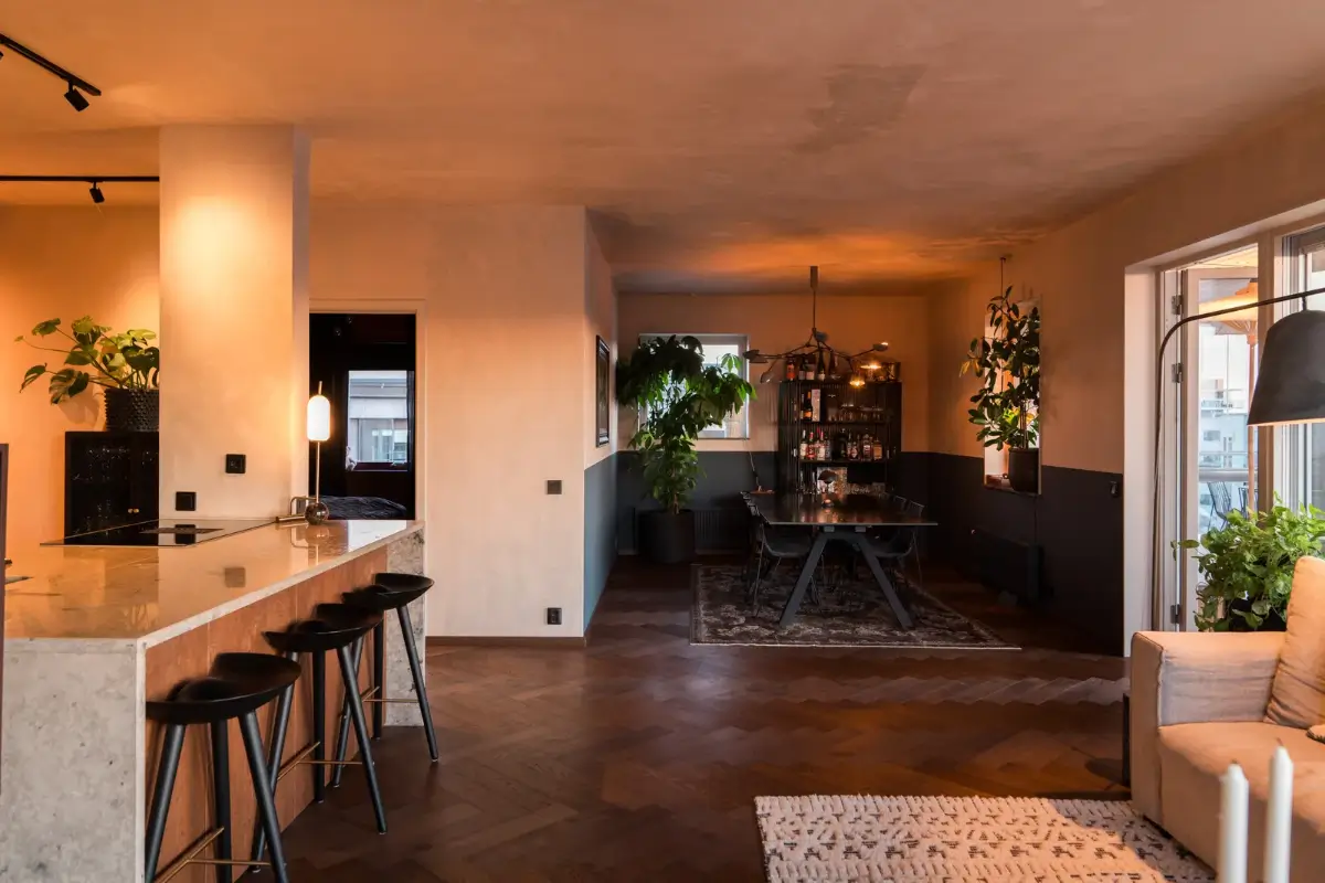 living room evening two tone walls