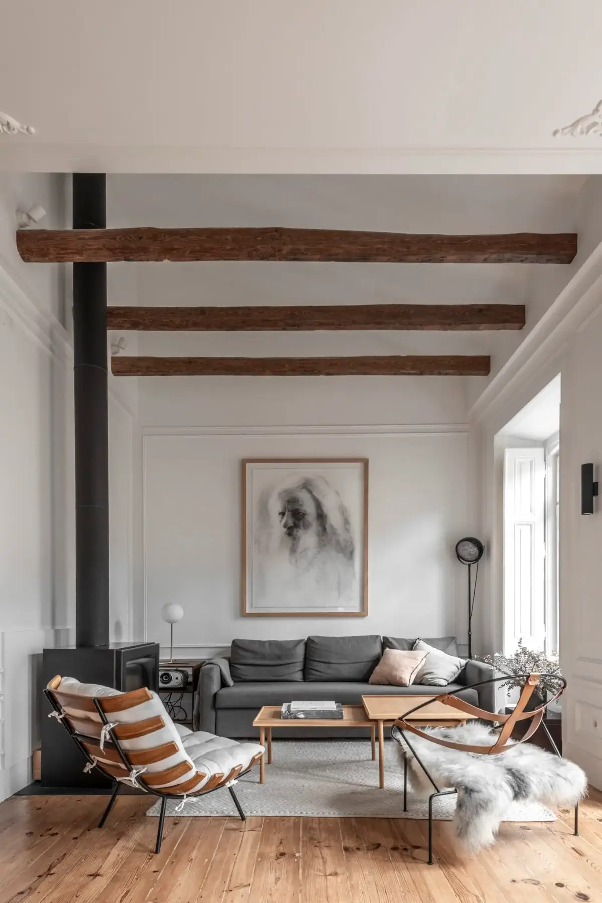 living room exposed wooden beams