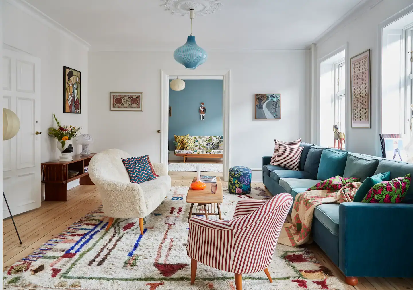 You Can Stay in This Colorful Design Apartment in Copenhagen 2 nordic living room with color details