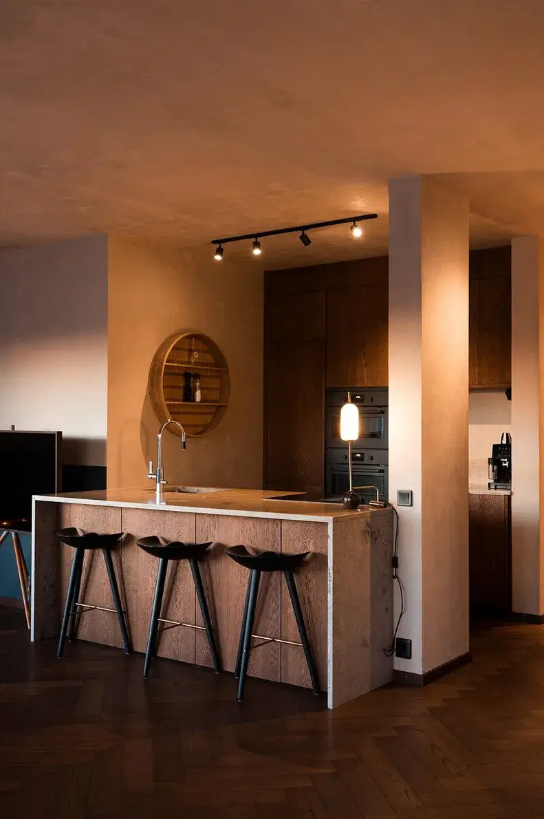 oak kitchen evening herringbone floor