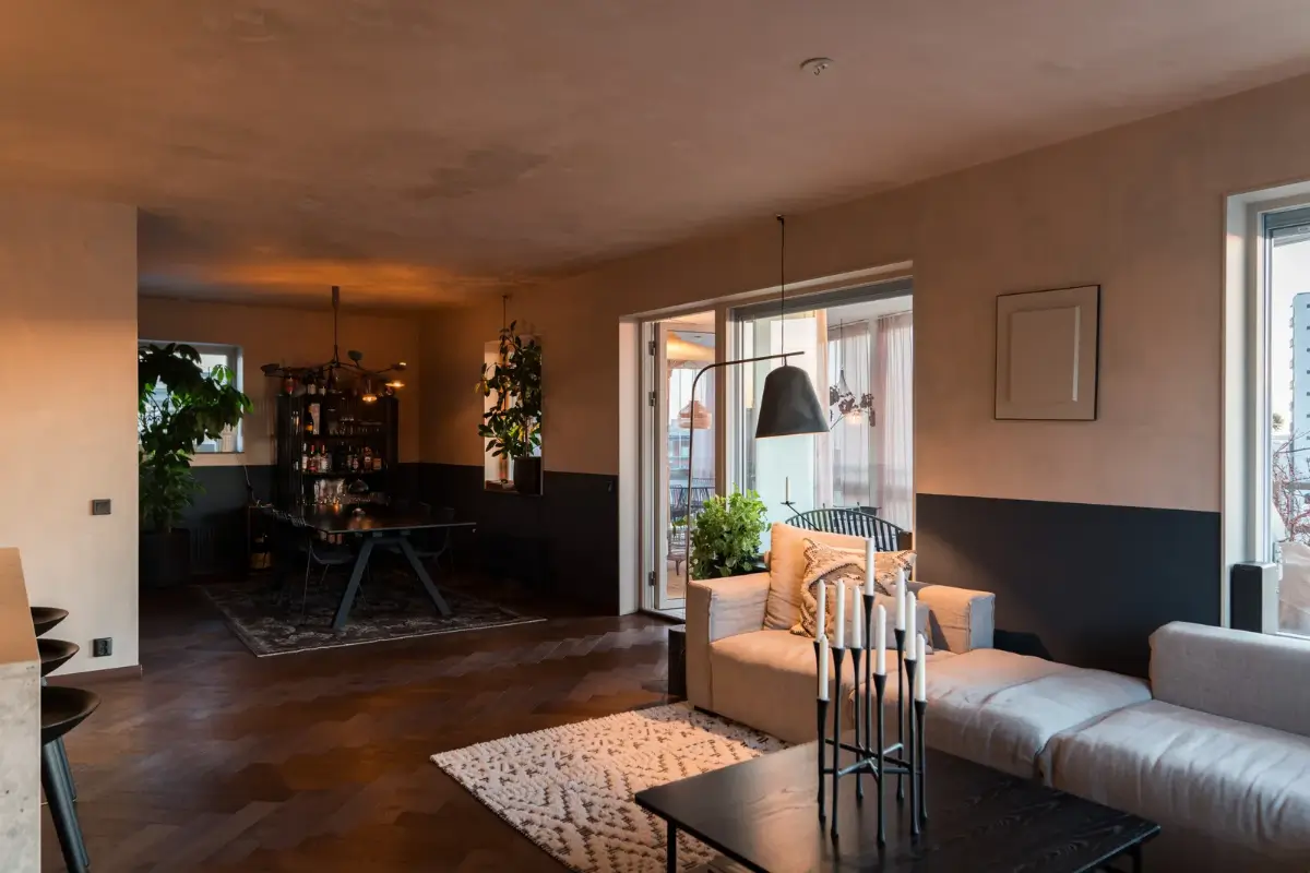 open plan living space evening