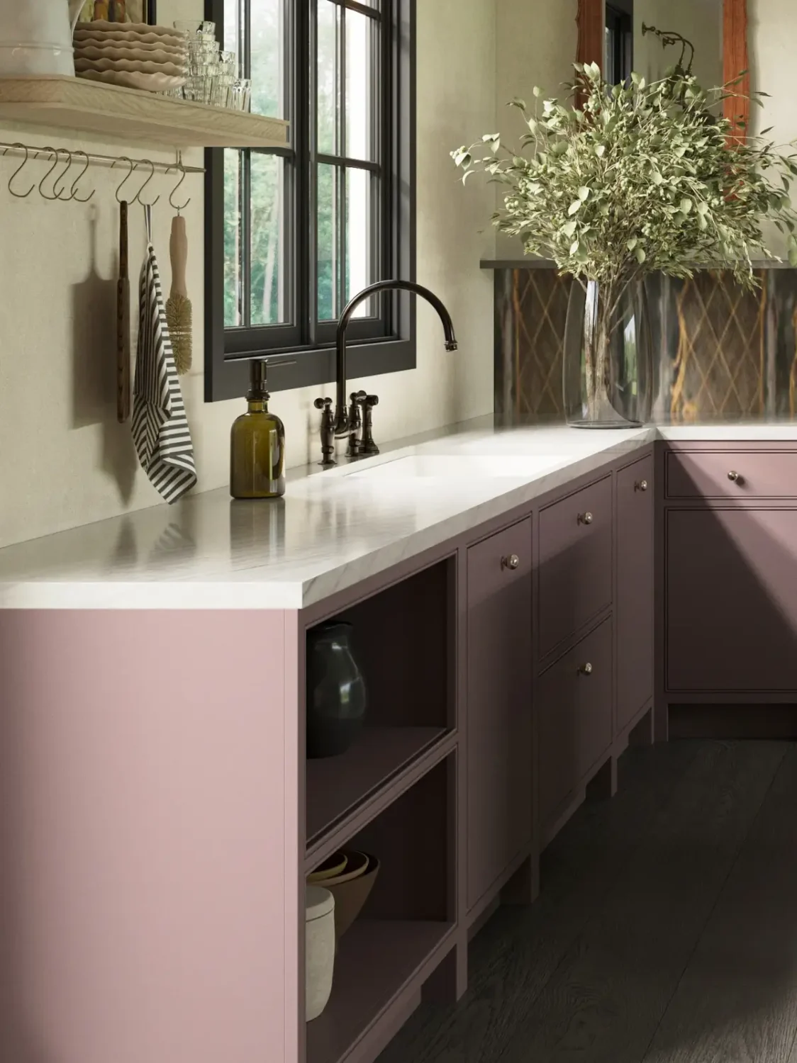 The Color Trends for 2025: Warm, Natural Shades and a Cheerful Accent 5 purple kitchen isla porter benjamin moore cinnamon slate nordroom