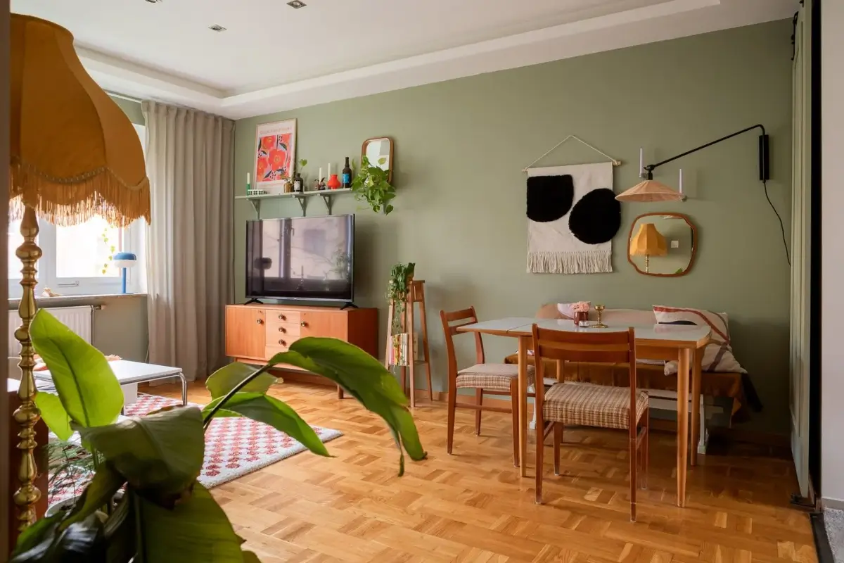sage green living room dutch parquet floor