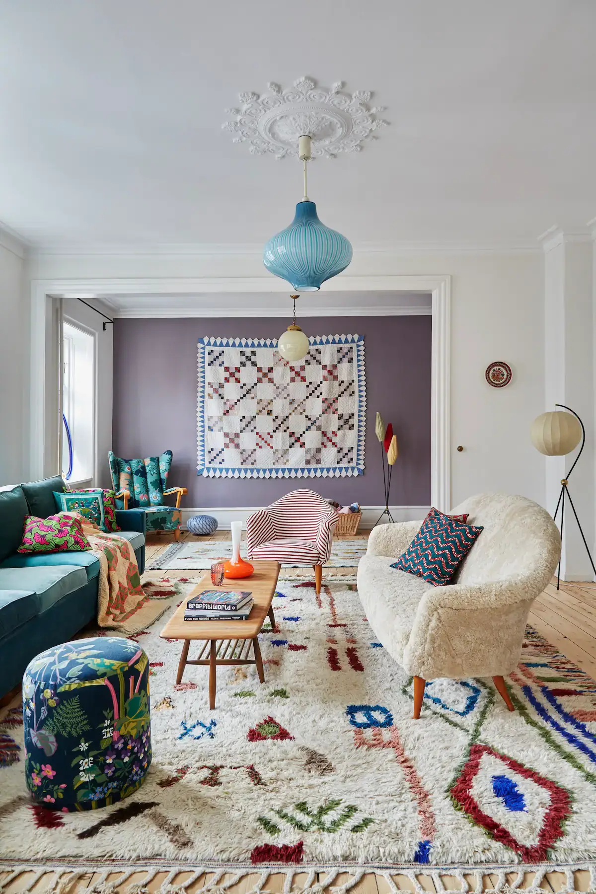 scandinavian design living room with color accents