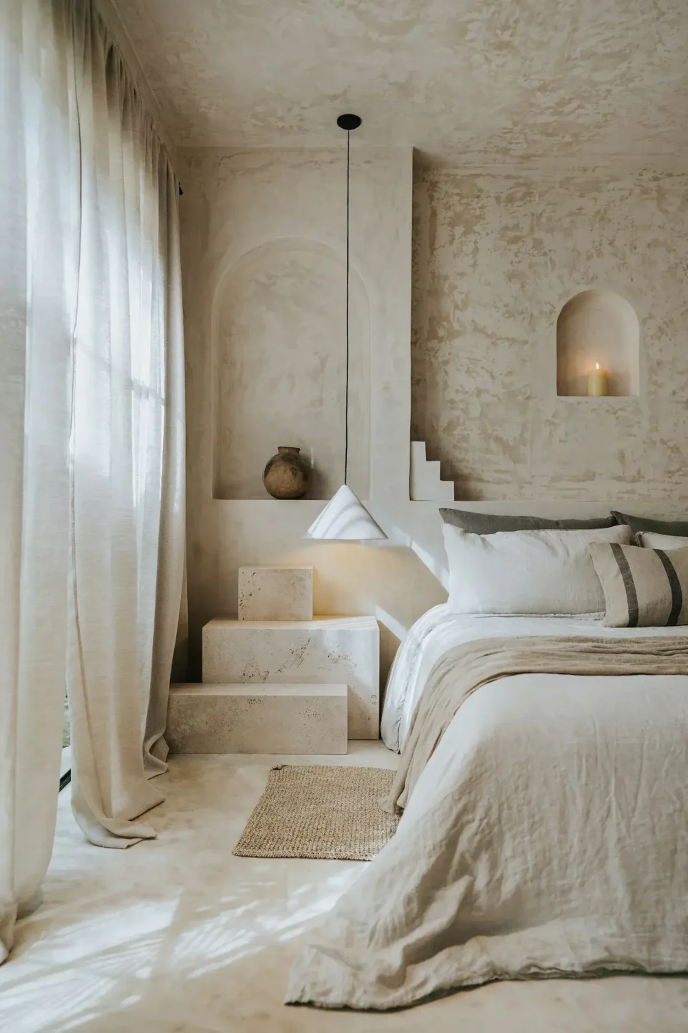 A Serene Design Apartment in Tulum 9 serene-light-colored-bedroom-sculptural-design-nordroom